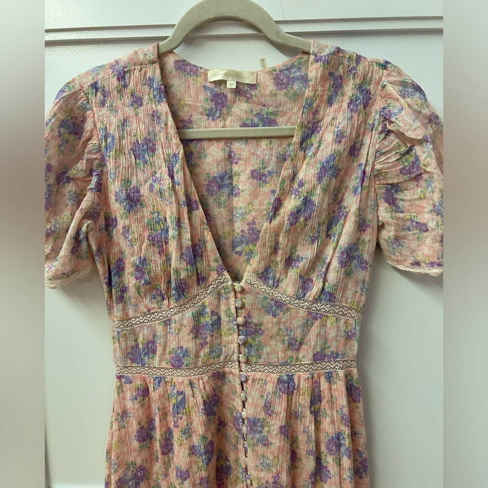 LoveShackFancy Floral Stacy Pink short sleeve Maxi Sz XS orig $475 - Picture 11 of 16